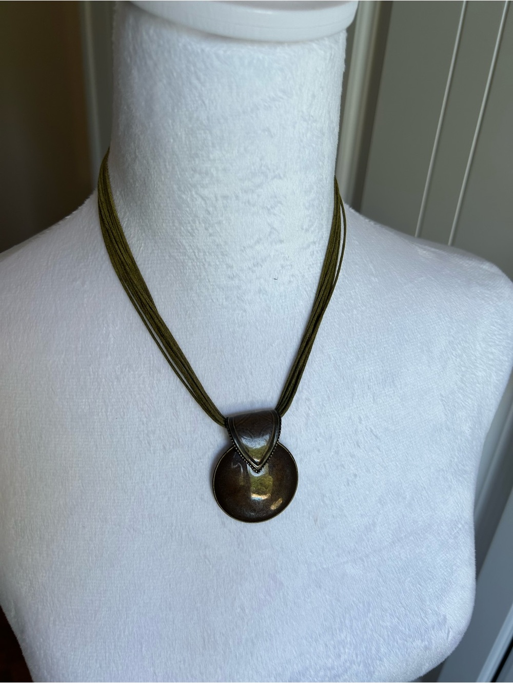 Multistrand Necklace with Brown Pendant